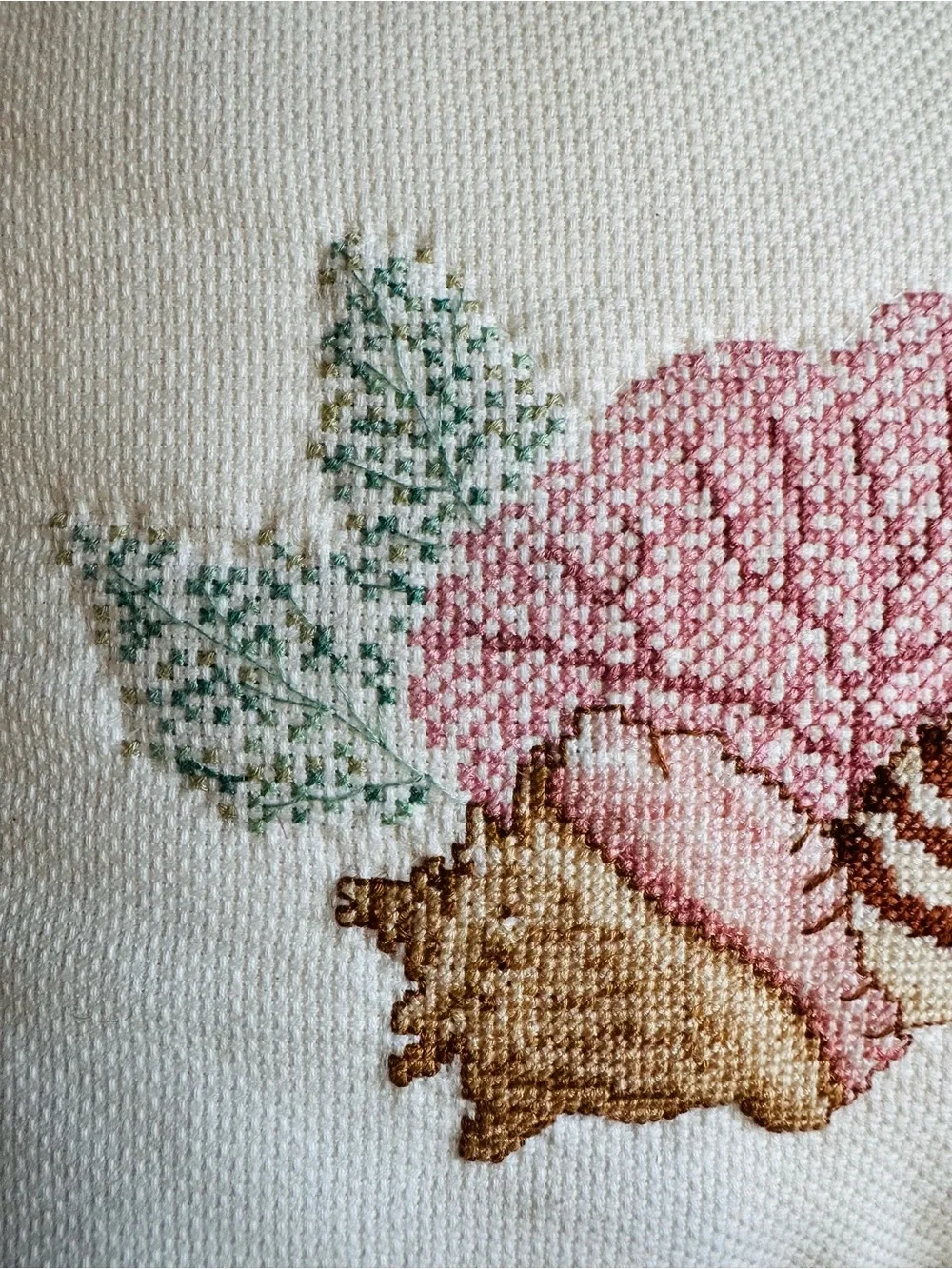 Vintage Hand Stitched Cross Stitch Sea Shell Pillow Coastal Coral Quilted 12x12